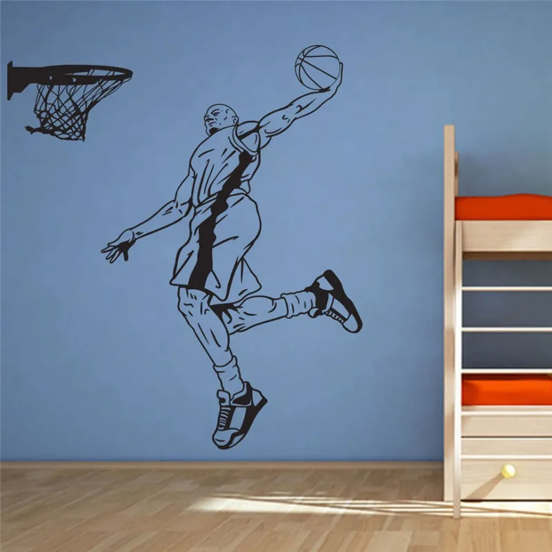 Popular Boys Basketball Player Slam Dunk Wall Decal Art Room Decor Wall