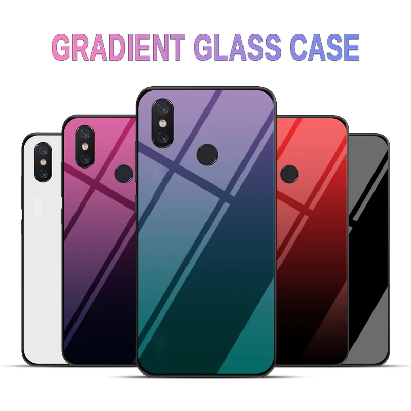 

Gradient Tempered Glass Luxury Shockproof Protective Case For Xiaomi Mi 9t Pro 8 Lite 9 F1 Redmi K20 Pro S2 6a 6 Note 7 Shell
