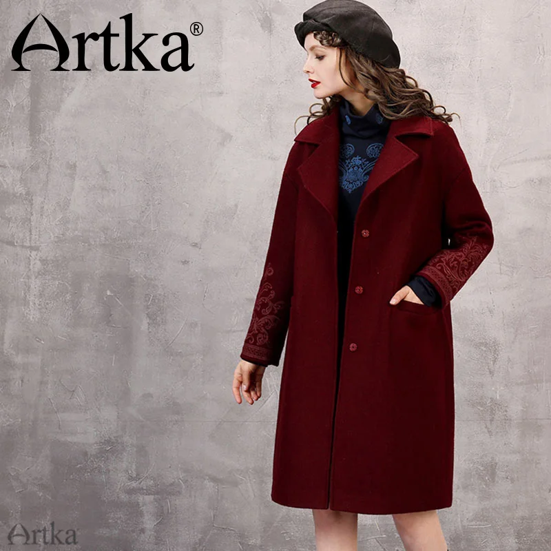 ARTKA 2018 осень и зима новые коллекции 55% шерсть содержится Винтаж цвет красного вина