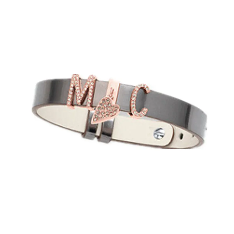 

SANSHOOR Crystal M,C,Heart Dangle Charms fit Leather Warpable Bracelet not include the bracelet 1pcs