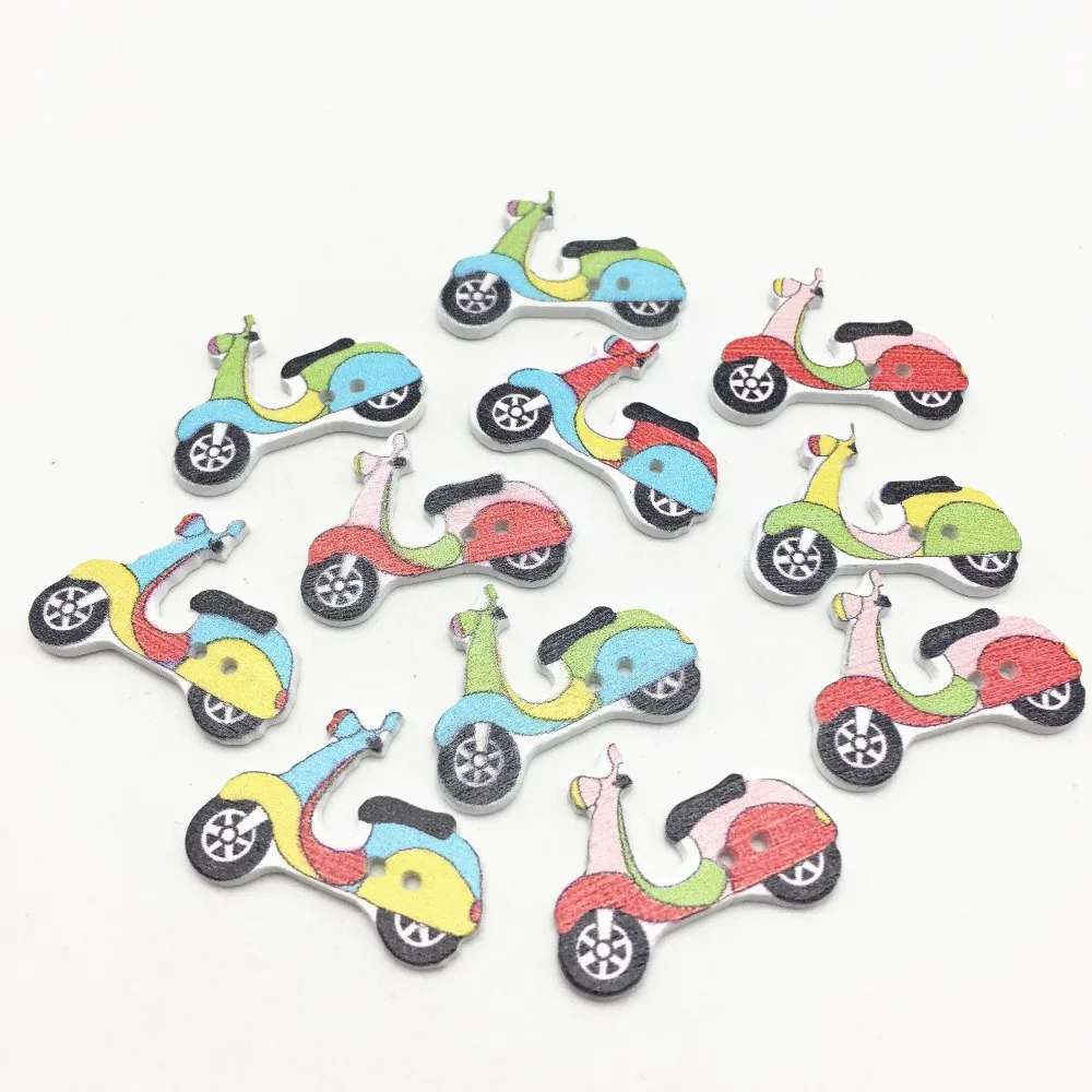 

10pcs 25x18mm Wooden Buttons 2 Holes Mixed Motorcycle Shaped Wood Decorative Sewing Buttons