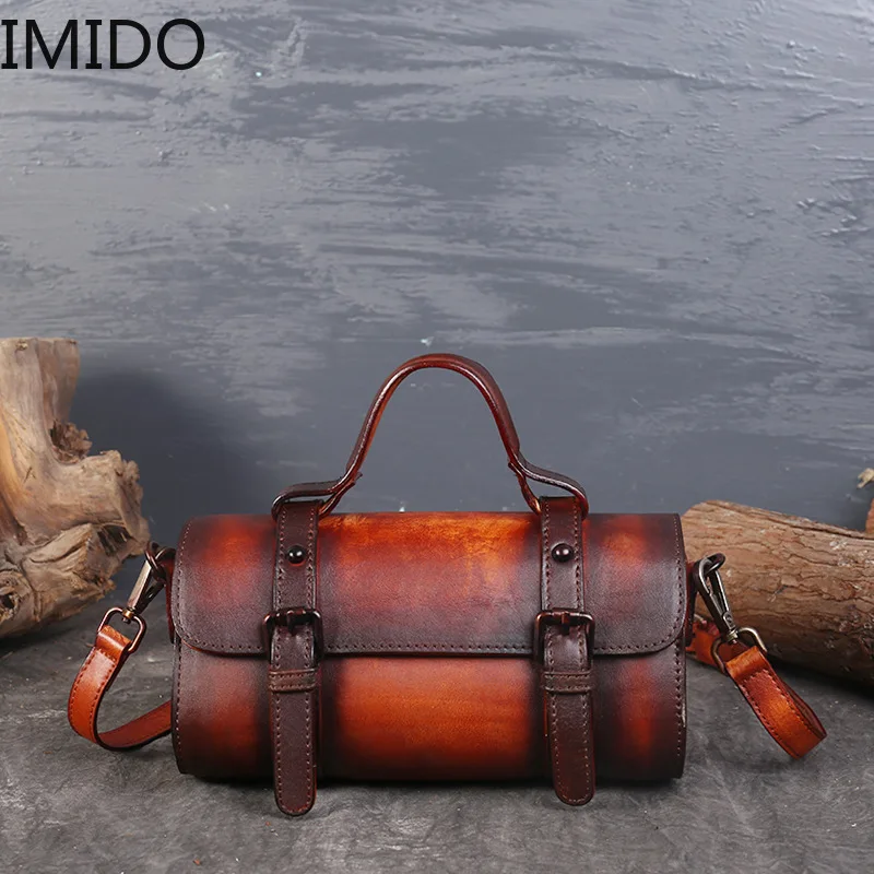 

IMIDO Designer Luxury New 2019 Leather Shoulder Slung Bag Retro Wipe Color Leather Portable Leather Bag Women Messenger Travel