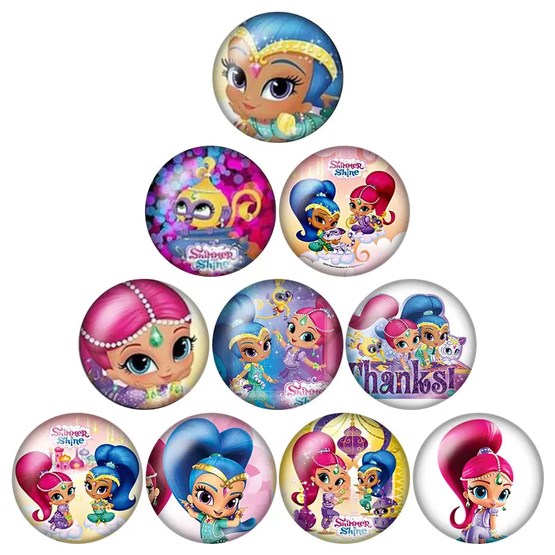 

Beauty Girls Shimmer And Shine 10pcs mixed 12mm/16mm/18mm/25mm Round photo glass cabochon demo flat back Making findings ZB0573