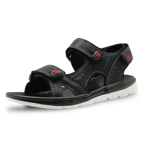 Apakowa/спортивные пляжные сандалии из натуральной кожи для мальчиков; летняя обувь для маленьких детей с мягкой подошвой; открытый носок; слинбэки; прогулочная обувь для бега - Цвет: black
