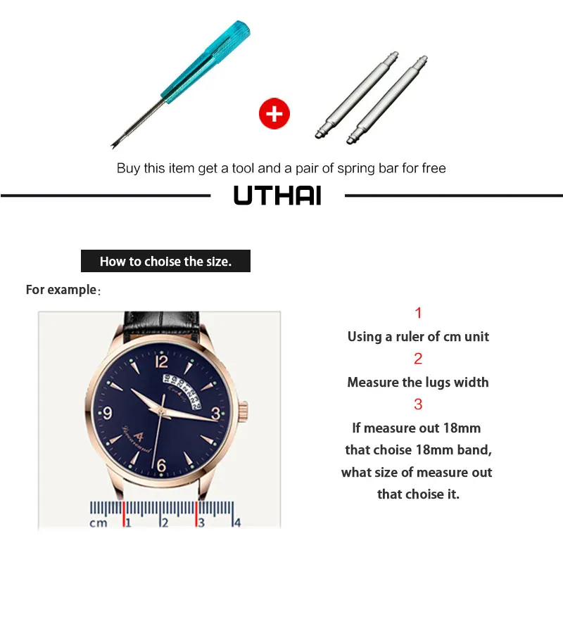 UTHAI B03 20 мм ремешок для часов из натуральной кожи 22 мм ремешок для часов 12-24 мм аксессуары для часов Высокое качество 18 мм кожаный ремешок для часов Ремешки для наручных часов