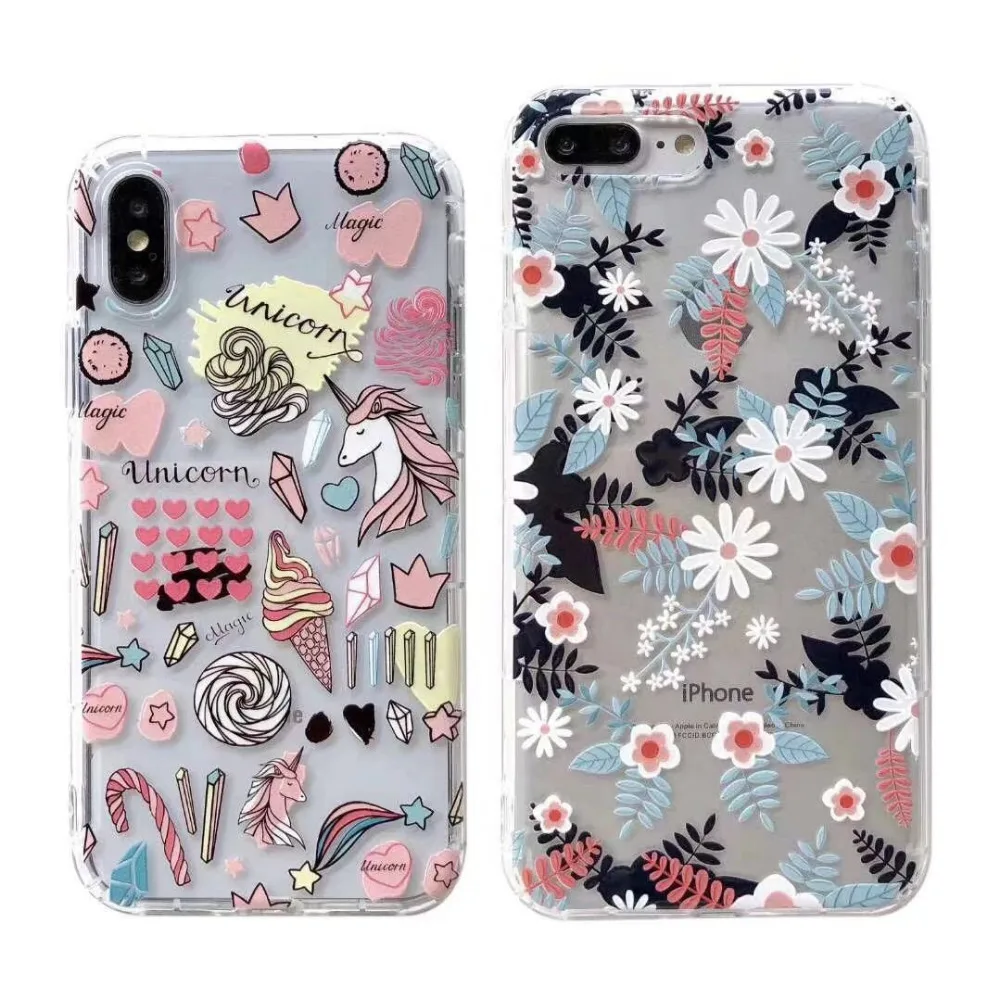 Zxtrby Flower Chrysanthemum unicorn Phone Case For iPhone X XR XS Max 6 6s 7 8 Plus Transparent Soft TPU Mobile Back Coque Cover |