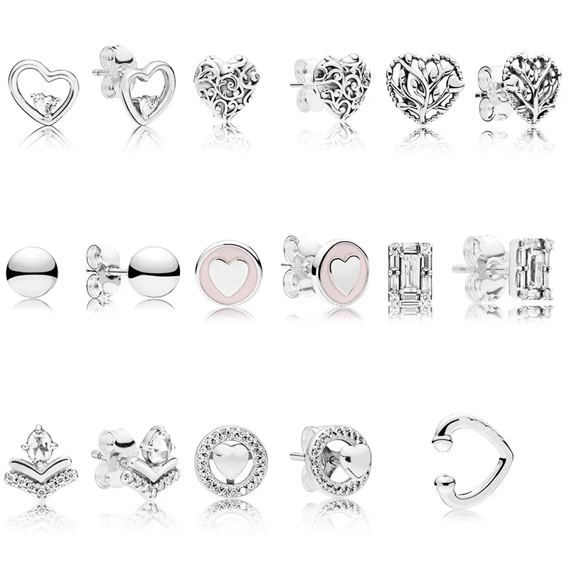 

9 Style 1 Pair 925 Sterling Silver Ear Studs Charm Eternal Wish Love Heart High Quality Earrings for Women Wedding Jewelry Gift