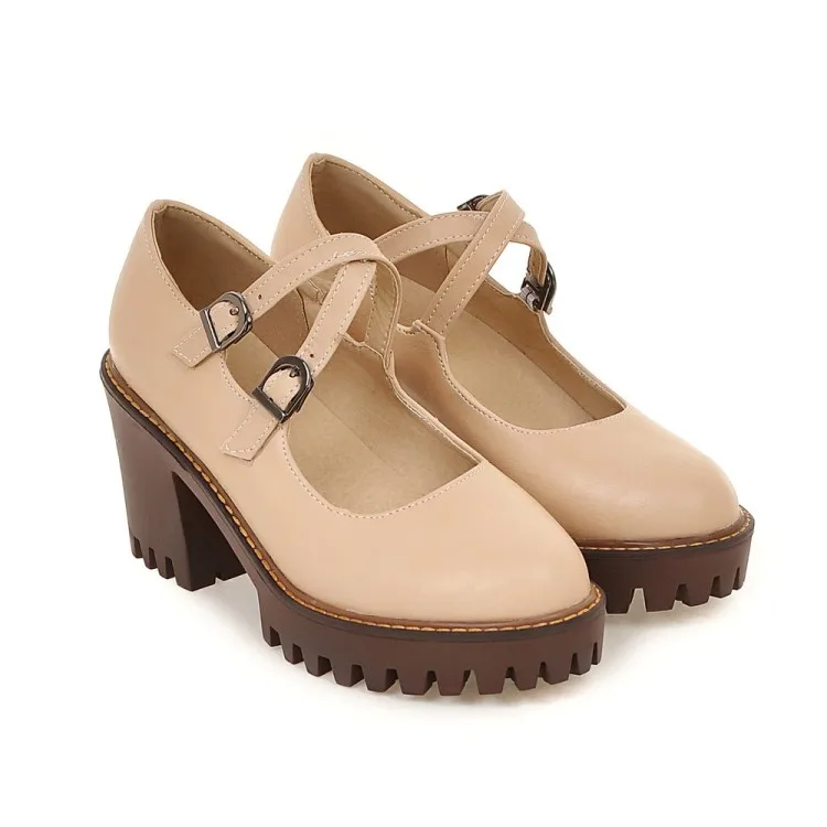 Plus Size 34-43 Women Pumps Fashion Cross-Strap Shoes Woman 2 Type Square Medium High Heels Black Gray Beige Lady Shoes Women (11)
