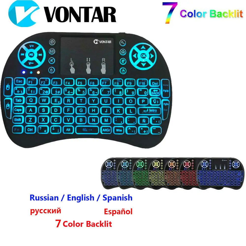 

VONTAR 7 Color mini i8 Backlight keyboard English Spanish Russian Normal I8 Keyboard Touchpad Backlit Keyboard For Android BOX
