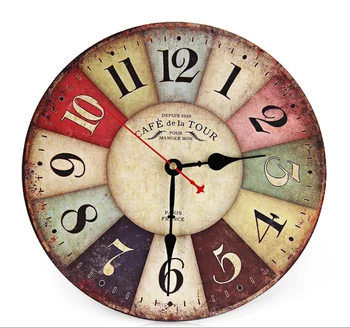 

Best Sale New Large Wooden Wall Clock Round Vintage France Paris Colourful French Country Tuscan Style Creative Wood Wall Watch