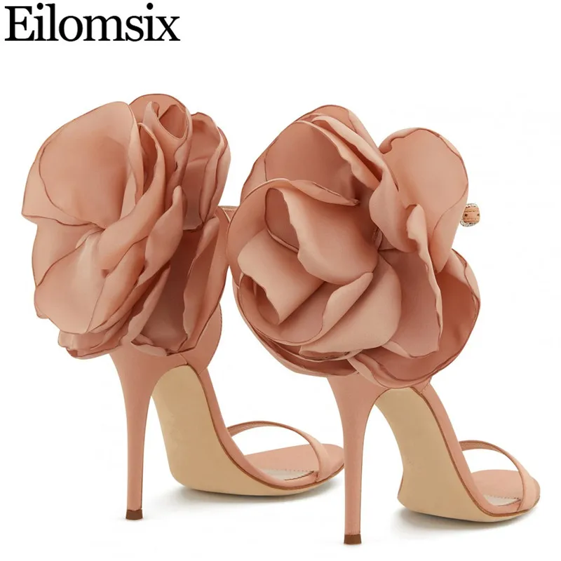 

Eilomsix hand-made flower super high heel sandals women ankle strap open toe summer shoes for women cover heel party shoes woman
