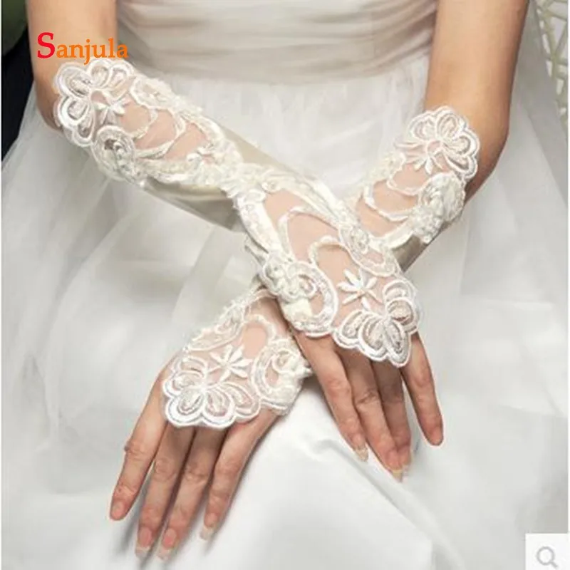 Потрясающие бисером опера Длина невесты перчатки без пальцев Кружевные свадебные перчатки белые Для женщин вечерние Accessoreis G06