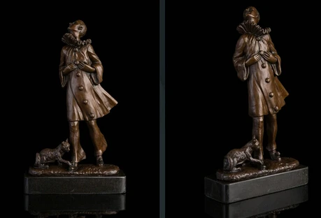 

JP S1151 Art Deco Sculpture "Poet And Cat" Man With Cat Bronze Statue Signed (B0413)