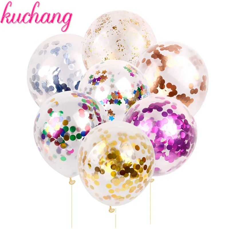 

5pcs 12 Inch Transparent Confetti Balloons Latex Balloons Round Multicolor Confetti for Wedding Party Birthday Decorations