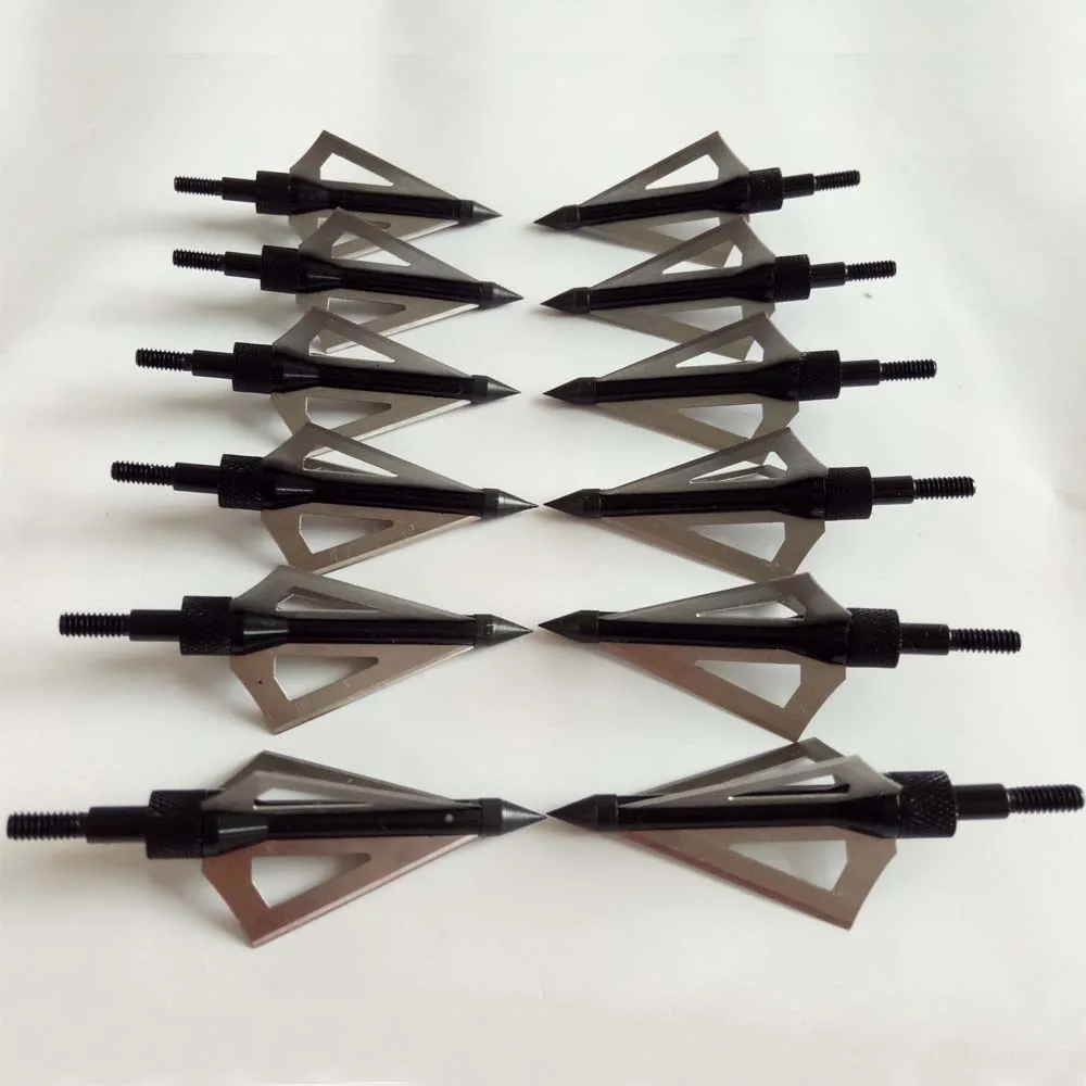 12Pcs/Lot Three Blades 100 Grain Black Steel Archery Hunting Arrowheads