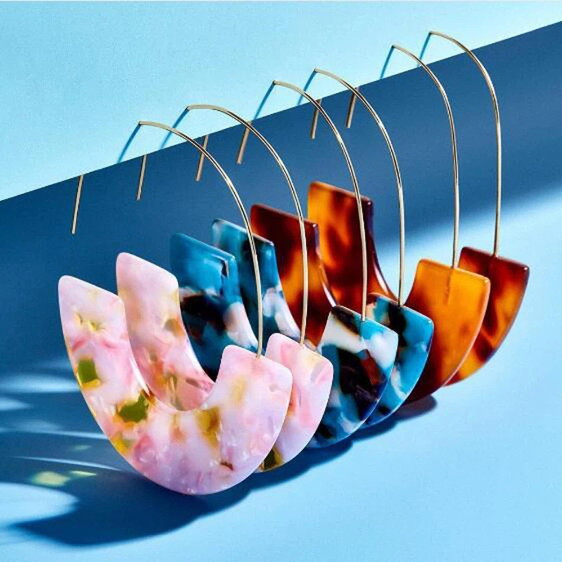 

Boho Fashion Multi-Color Semicircle Acrylic Resin Earrings For Women Wedding Bijoux Big Large Hook Dangle Earring za Jewelry