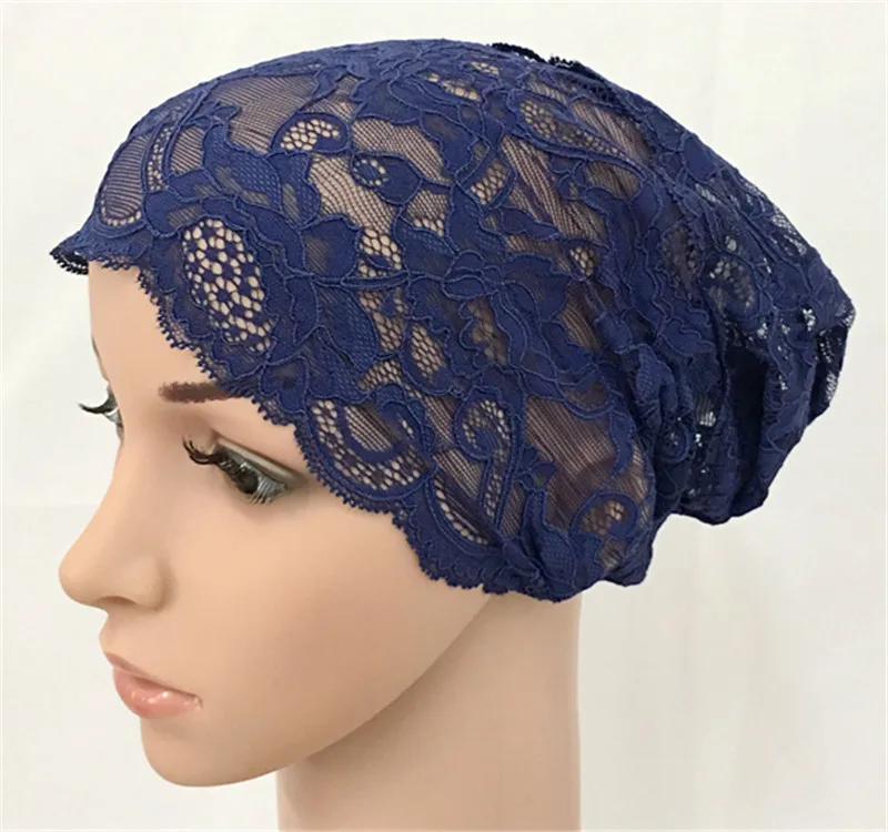 Мода полное покрытие головы внутренний мусульманский хиджаб с кружевом кепки исламский головной убор шляпа Underscarf оптом и в розницу - Цвет: 3