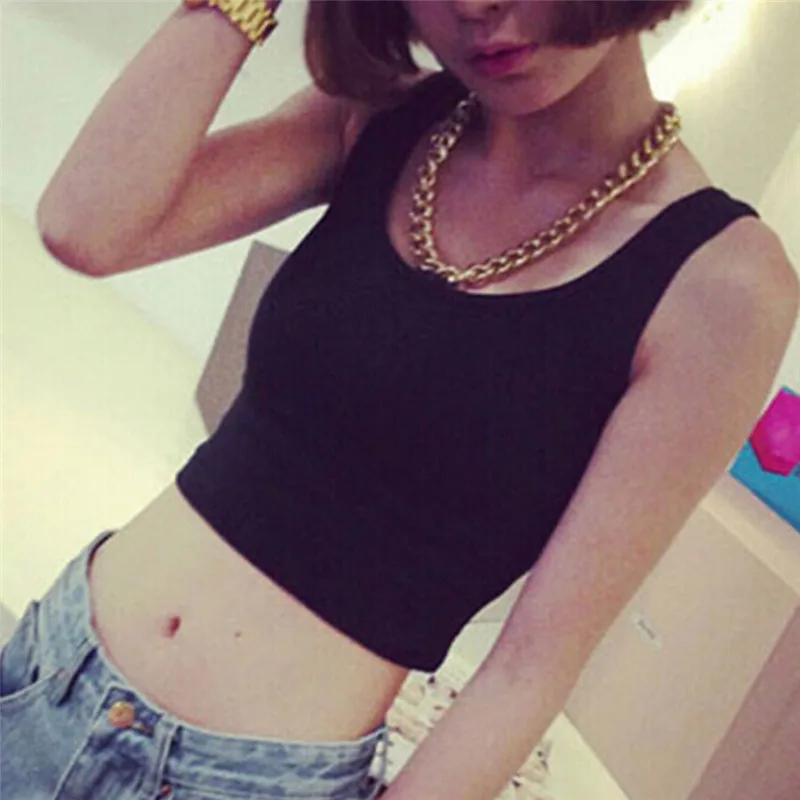 Без рукавов U Croptops Летний Тонкий короткий топ топы на бретелях Однотонный