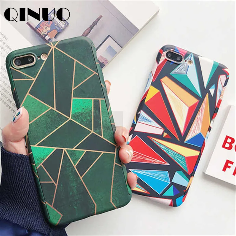 QINUO Full Cover Art painting Case for iPhone X XS Max XR Matte 5 6 6s 8 7 Plus Hrad PC With Tempered Glass Capa |