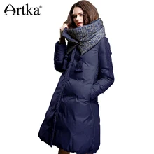 Artka mujeres chaqueta de invierno 90% pato abajo 2018 caliente Parka mujer Chaqueta larga Abrigo acolchado con extraíble bufanda ZK15357D