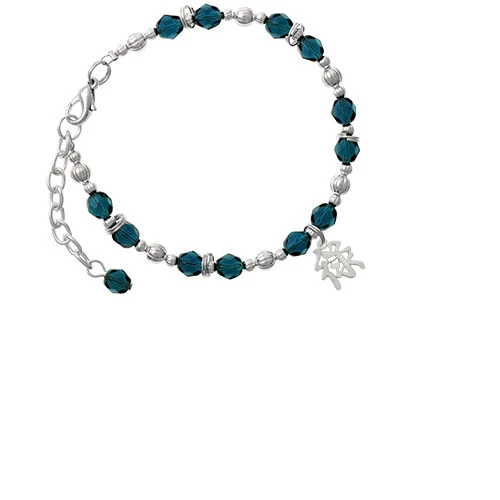 Silvertone Chinese Symbol ''Wealth'' Navy Blue Beaded Bracelet