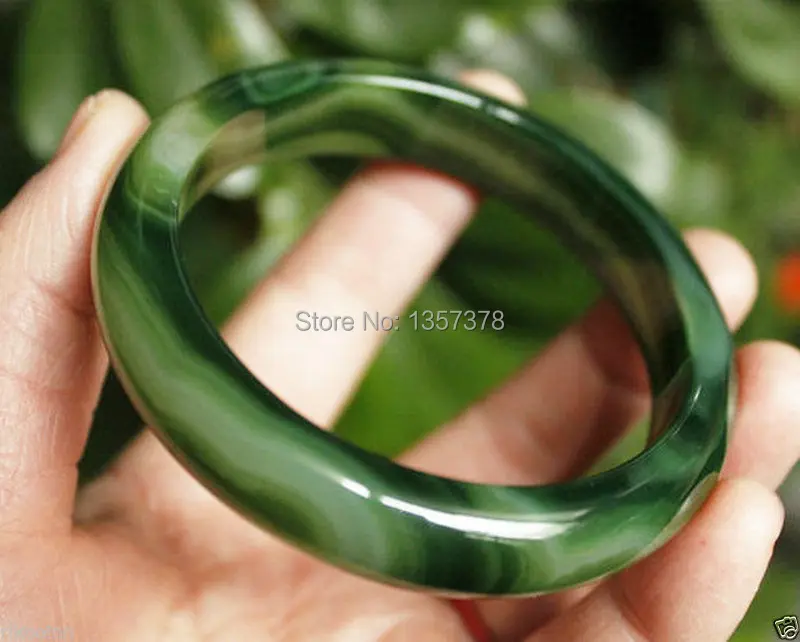 

shitou 00527 Green Banded Agate Bangle Bracelet 64mm