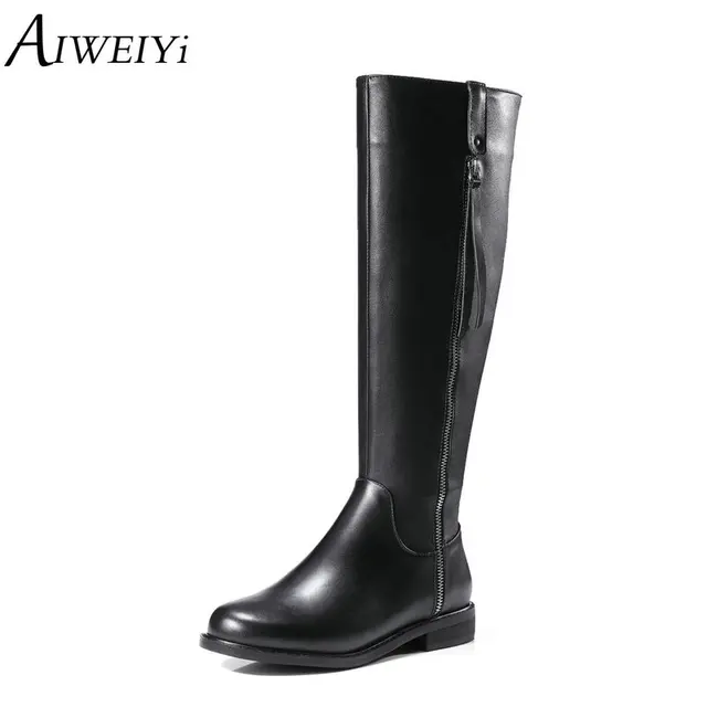 US $125.58 |AIWEIYi frauen Winterstiefel Aus Echtem Leder Reitstiefel Frauen Winterstiefel High Quality Kniehohe Stiefel Marke Frauen Winter schuh in Details zu Frauen Mode Overknee Stiefel Runde Motorrad Reitstiefel Gladiator Martin Schuhe
