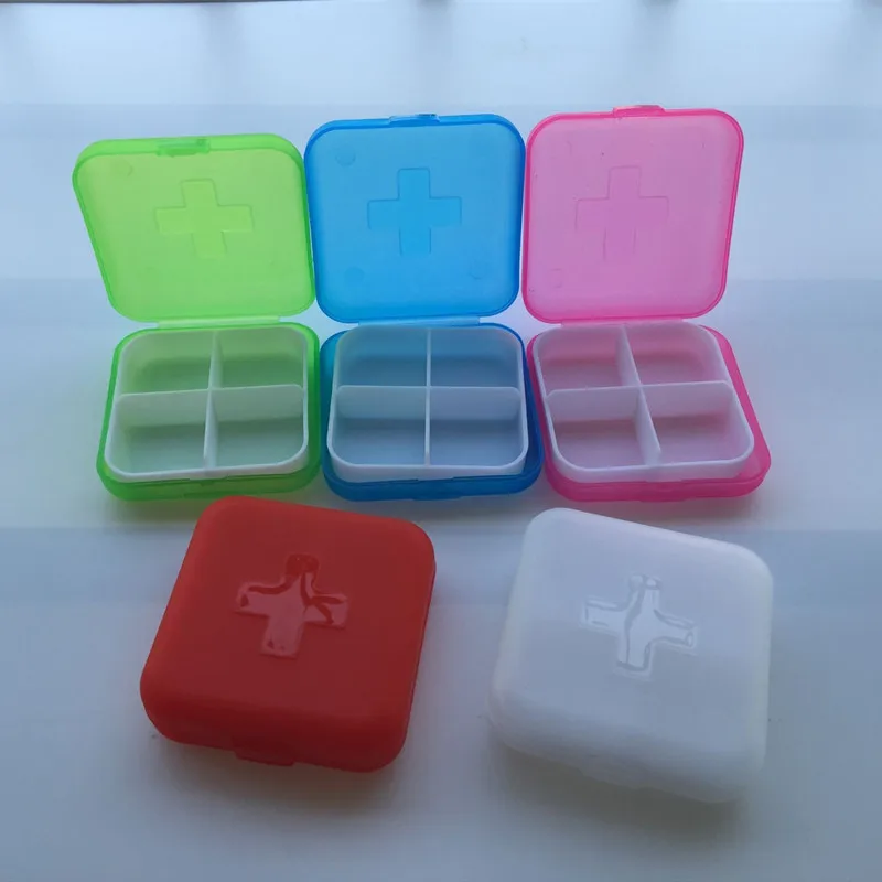 

1pc Portable 4 Grids Pill Box Drug Tablet Medicine Storage Holder Splitter Case Storage Organizer Container Case DX