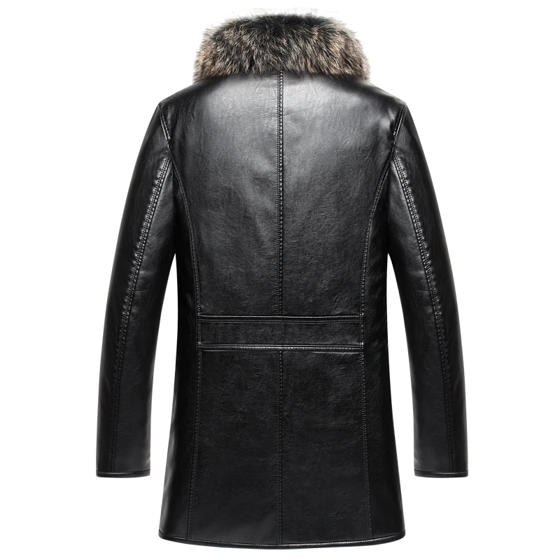  2019 New Brand Real Fur Collar Leather Jacket Men Russian Winter Single Breasted Windbreaker Jacket - 32948815962