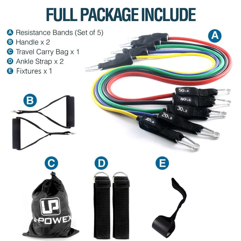 AOPI Workout Resistance Bands 11Set Fitness Pilates Latex Tubing Expanders Exercise Rubber Bands Sport Training Pull Ropes Set