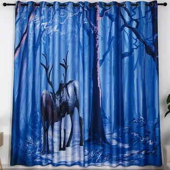 

Forest deer Printed Blackout Fade-Resistant Curtains for Kids Room Window Living Room/Bedroomn