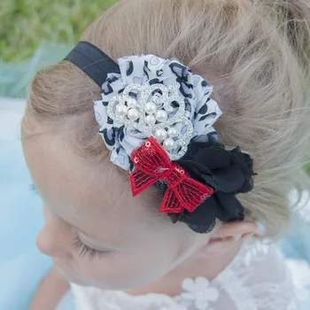 

10pcs Heart Printed Shabby Chiffon Frayed Flowers Headband Fashion Headwear Boutique Hair Accessories Hair bows Hairband