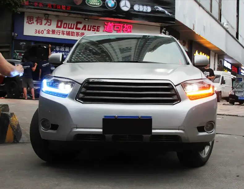 2 шт., 2008, 2009, 2010, год, фара для Toyota, фара highlander, все, светодиодный, динамический, DRL, головной светильник, highlander, Дневной светильник