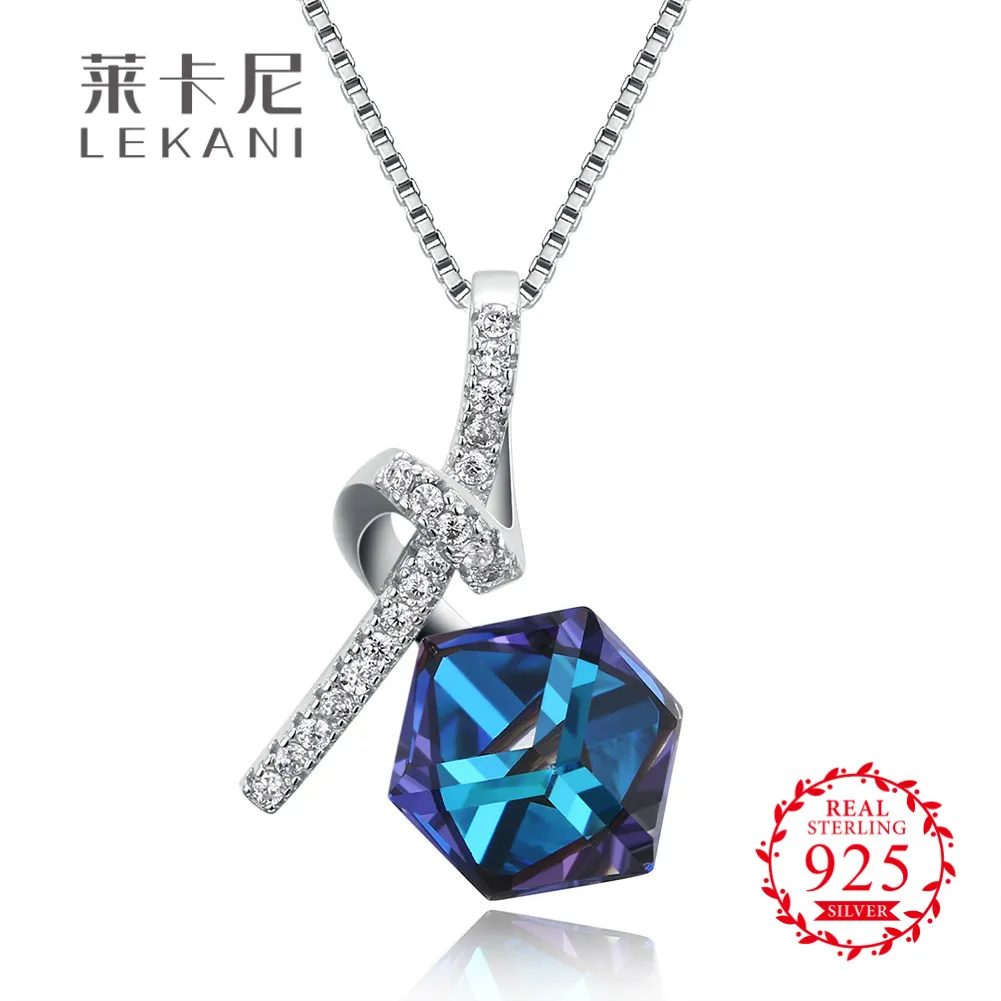 LEKANI кристаллами от Swarovski S925 Металл блестящий синий ромб квадратный камни женщины