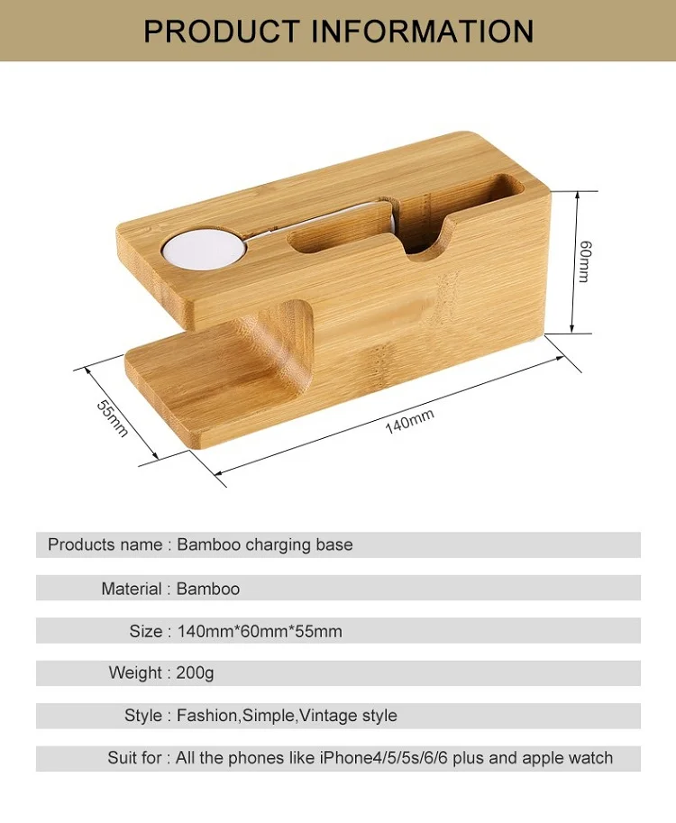 Bamboo Phone Holder Stand cellphone charger holder Cell Phone Holder Charger Dock With Watch Holder Desk Charging Station Stand For Apple Watch For iPhone Bracket (10)