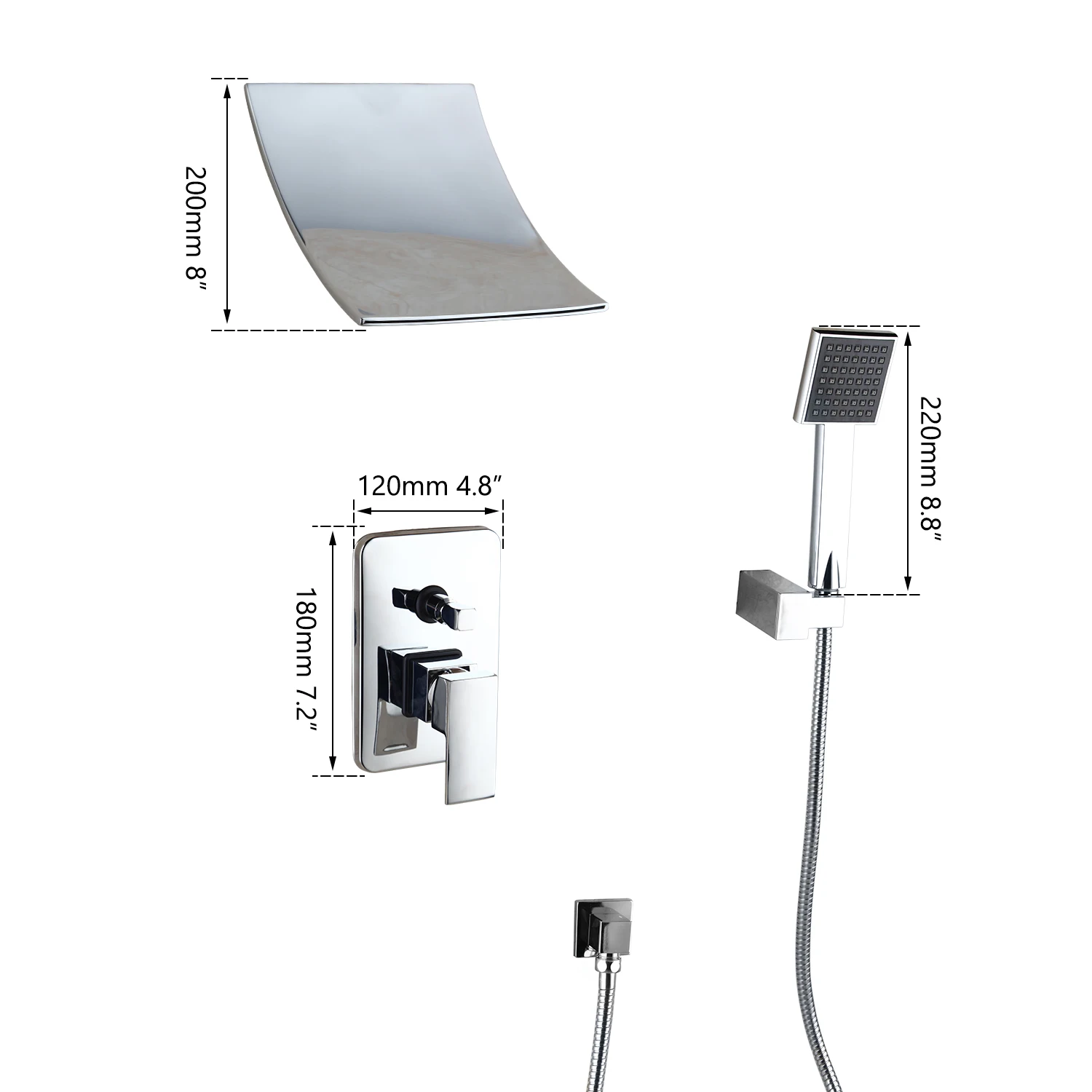 Водопад, смеситель для душа, набор для ванной комнаты, ручной спрей, хромированная отделка, настенное крепление, смеситель для душа, краны, твердая латунь, ванна, душевой кран, набор