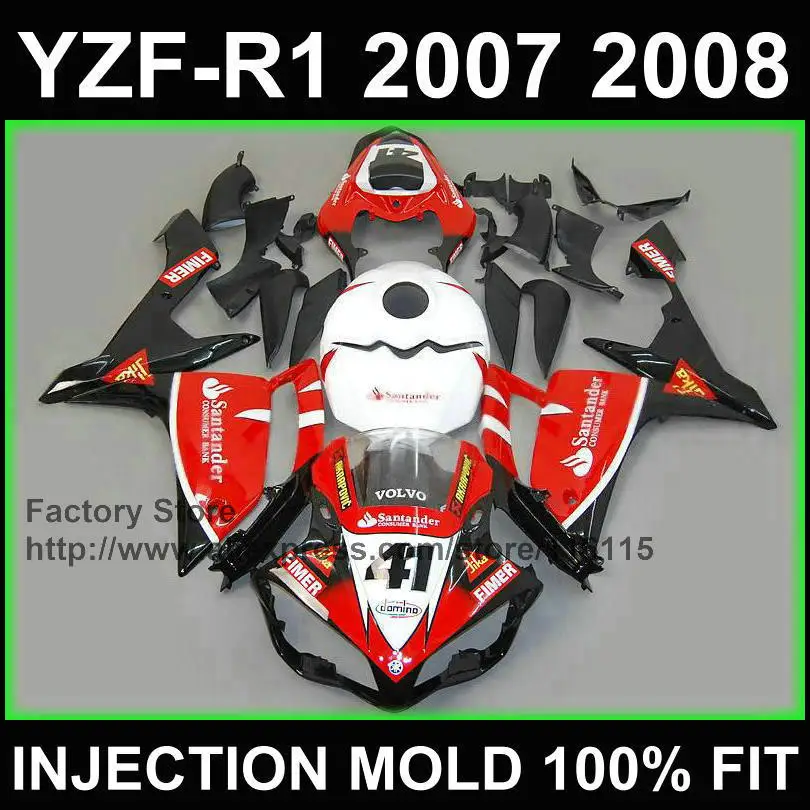 

Custom motorcycle injection Road fairings kits for YAMAHA 2007 2008 YZFR1 YZF R1 07 08 red santander 41 fairing parts+tank cover