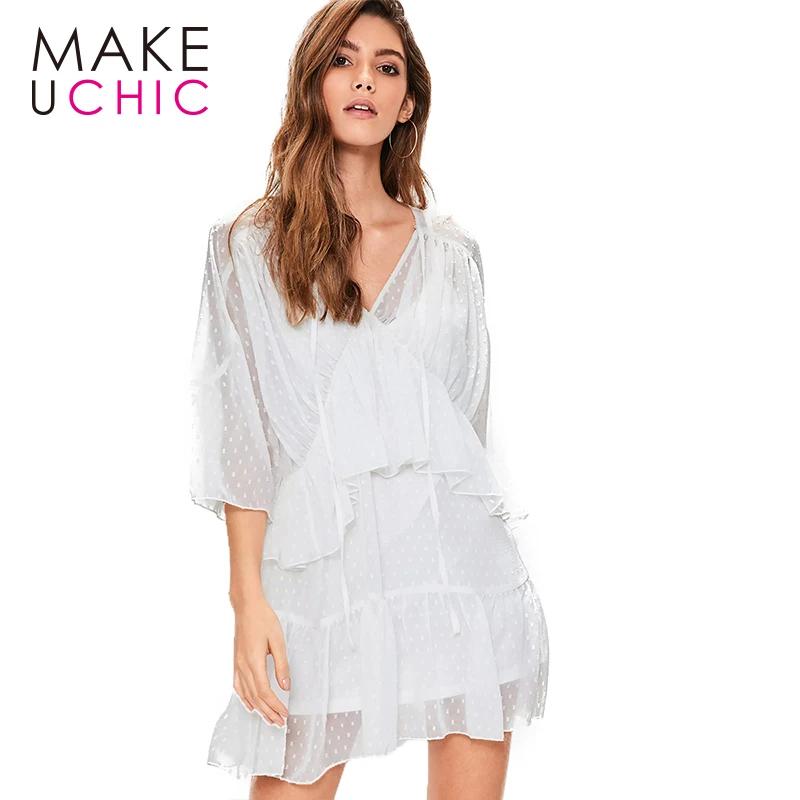 Makeuchic одежда Лето 2017 г. женское платье Повседневное одноцветное Цвет Sexy Sheer
