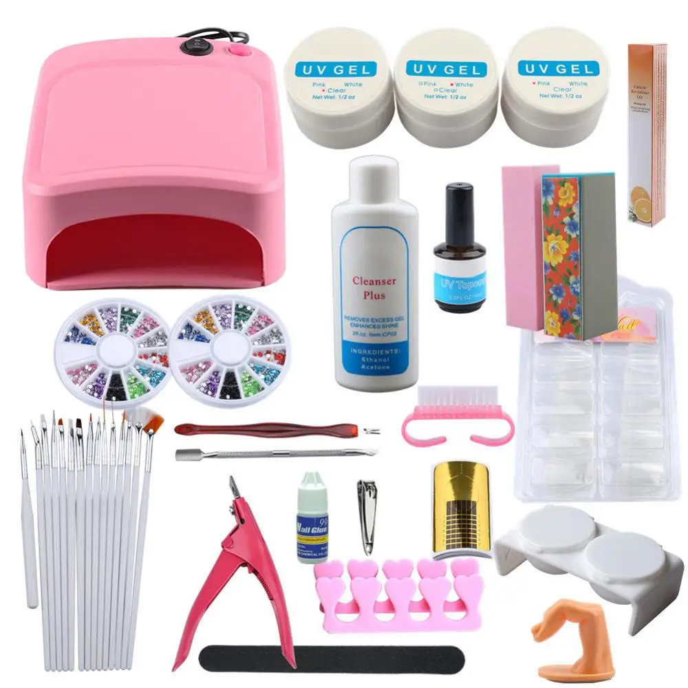 

Manicure Set UV Nail Gel Polish Set For Nail Art Tools 36W UV Lamp Buffing Block False Tips Nails File Set Nail Extension Kit