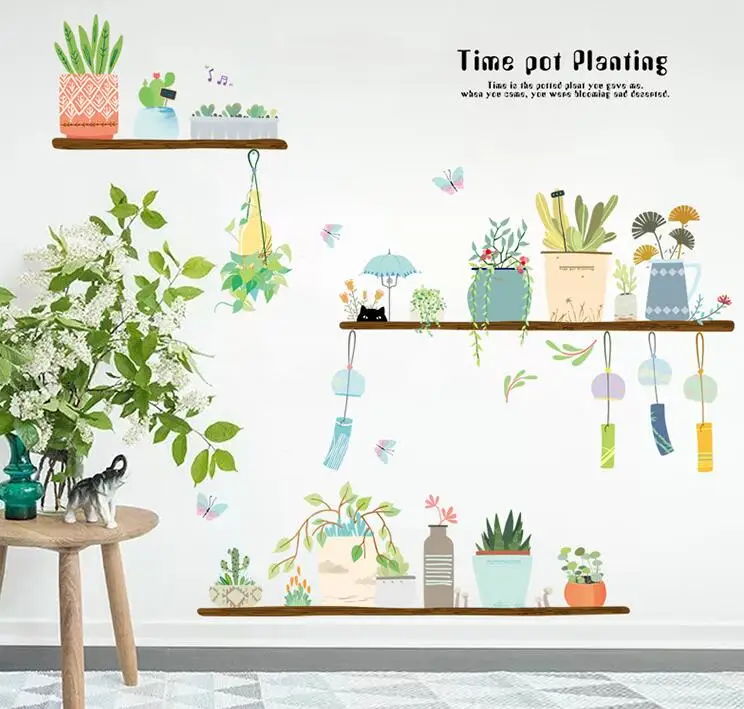 

DIY Plant Potted TV Wall Home Decoration Vinyl Wall Stickers Creative Modern Flower Living Room Decals Poster Mural