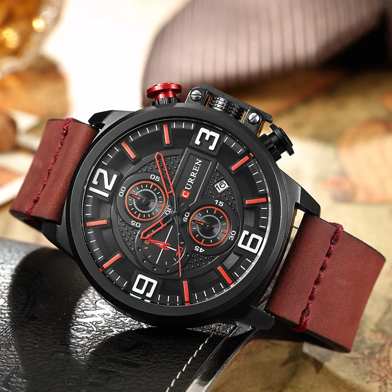 CURREN New Men Watches Fashion Sports Chronograph Red Wristwatch Waterproof Quartz Male Clock Relogio Masculino Montre Homme