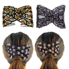 Популярный эластичный розовый цветок лук стеклянный шарик расческа для волос манжета двойной зажим для моделирования волос помощник шпилька инструменты