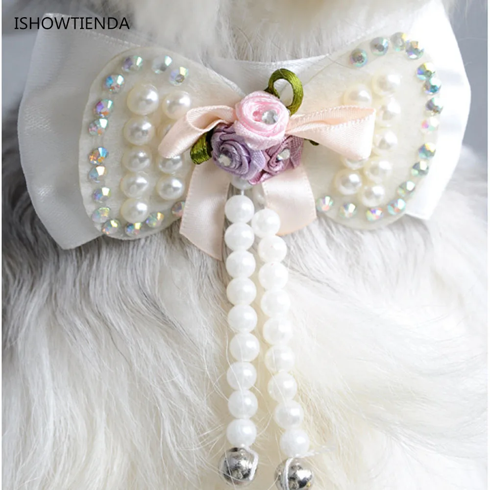

New Hot Fashion Design Pearls Bowknot Dog Puppy Pet Collars Necklace Nice Arrival Beautiful Pets Small Dog Puppy Collars