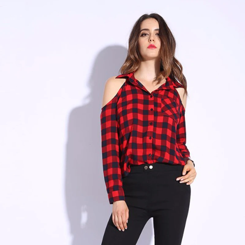 Женская рубашка в клетку с открытыми плечами и длинным рукавом|blouse patterns|blouse longblouse