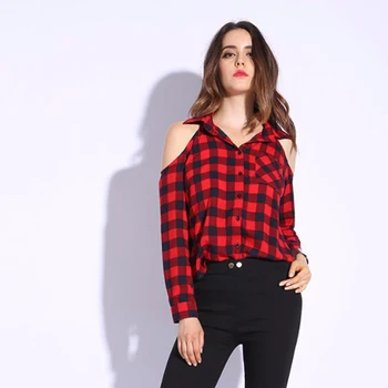 

Dioufond Off Shoulder Red Plaid Blouses Women Long Sleeve Spring Summer Shirts Blusas Femininas Fashion Tops 2019 Plus size