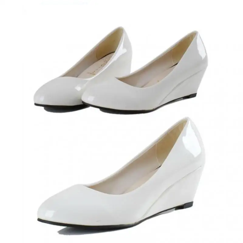

Patent Leather Wedges Zapatos Mujer Women Work Wear Summer Shoes Slip on Big Size Ladies Flats Sapatos Feminino