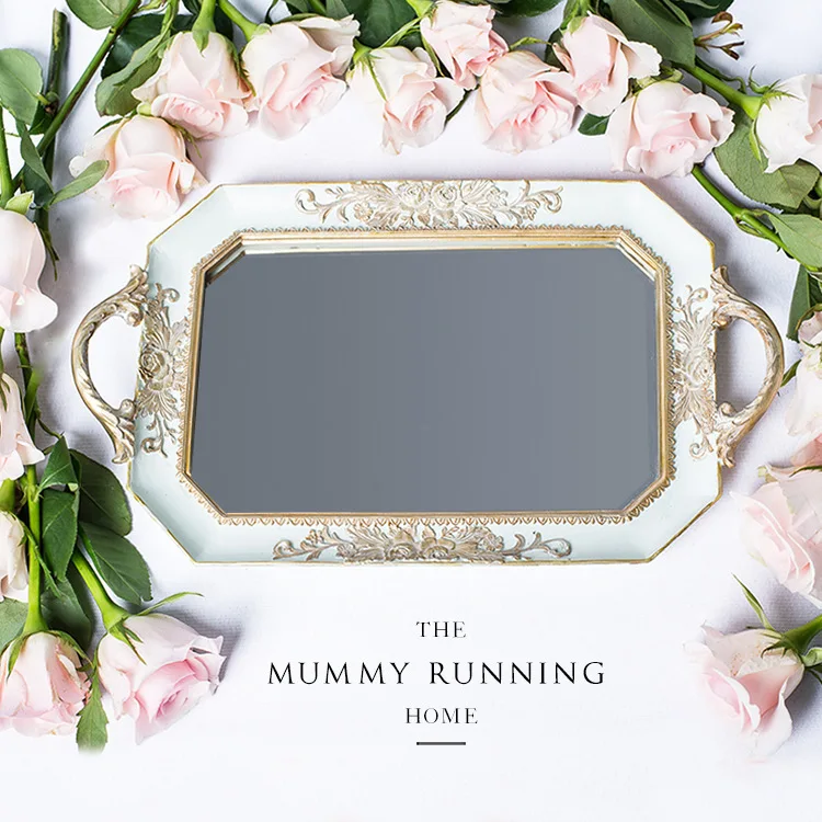 

European Restore Ancient Ways Rectangle Tray Compote Tea Tray Pastry Disc Cake Disc Jewelry Box Tray Plate Cake Frame