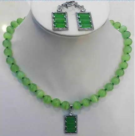 Shipping &gt&gt new hot Beautiful Green Mexican Opal Round Beads Gems Pendant Necklace Earring Set 18&quot | Украшения и