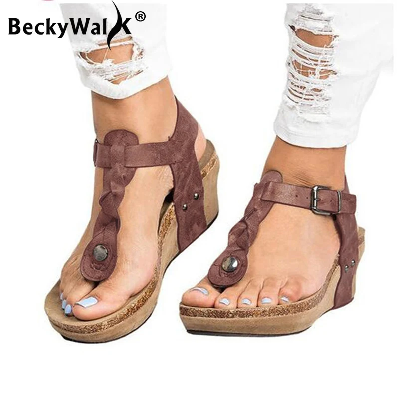 

Women Sandals 2019 Fashion Summer Shoes Woman Wedges Heels Sandalias Mujer T-belt Flip Flops Women Platform Sandals 43 WSH3342