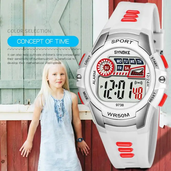 1 шт. детские Студенческие цифровые электронные наручные часы водонепроницаемый круглый циферблат Регулируемый ремешок TS95